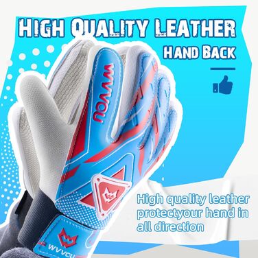 Воротарські рукавички WVVOU для дітей та підлітків, футбольні, подвійний захист, супер зчеплення (Blue, 4)