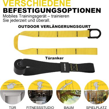 Слінг-тренажер для дому: комплект для тренувань всього тіла з кріпленням до дверей, регульованими ременями, ручками та сумкою – фітнес-обладнання для дому, жовтий