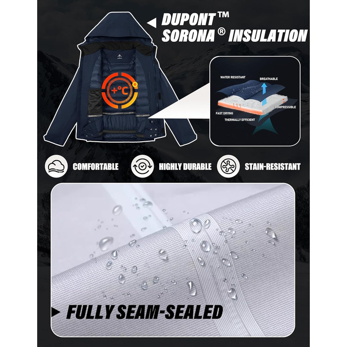 Чоловіча лижна куртка водонепроникна, тепла, дихаюча, для сноуборду та гірськолижного спорту, з капюшоном, Outdoor, темно-синій, розмір S