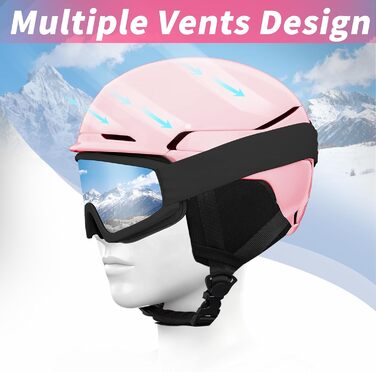 Шкільний шолом для сноуборду та лиж DXH811 з маскою та змінними навушниками, унісекс, захист від УФ, регульований, матовий рожевий (L)