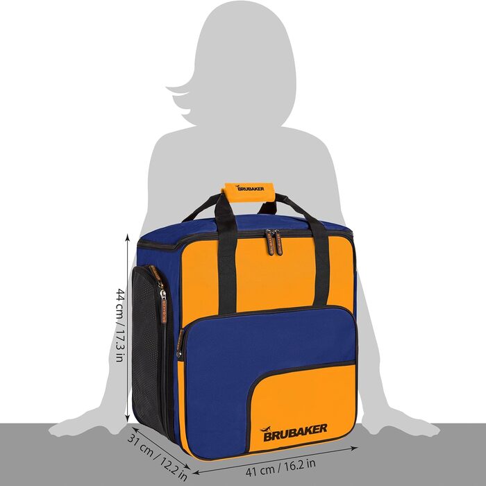 Чохол для лижних черевиків BRUBAKER з відділенням для шолома - Super Function. Сумка-рюкзак для лижних черевиків, синьо-помаранчевий колір