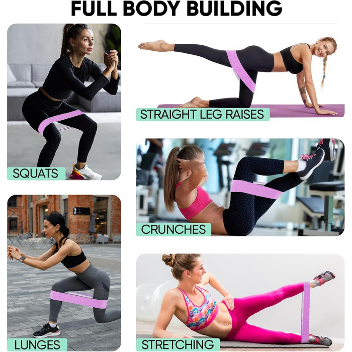 Стрічки опору для фітнесу [3 шт.] для сідниць та стегон, антиковзкі фітнес-стрічки для жінок/чоловіків, силові тренування, йога, пілатес (Чорний, фіолетовий, зелений)