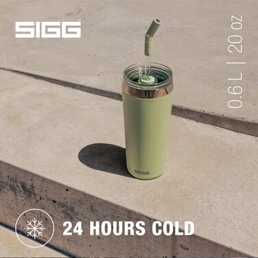 Термокружка SIGG Helia 0.6 л Milky Green з багаторазовою скляною трубочкою та щіточкою, герметична, BPA-free, з нержавіючої сталі 18/8, для подорожей