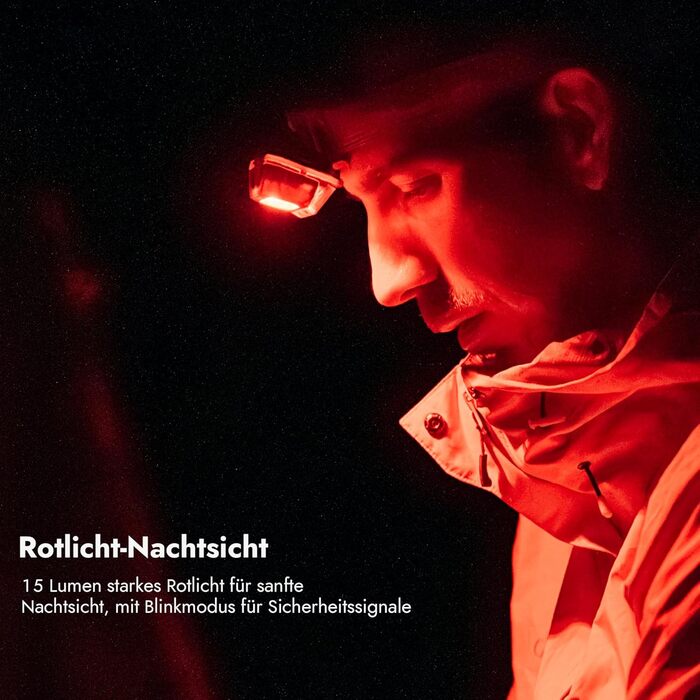 WUBEN H4 - LED налобний ліхтар, 800 люмен, IP68, 10 режимів, червоне світло, для кемпінгу, риболовлі та піших прогулянок, чорний