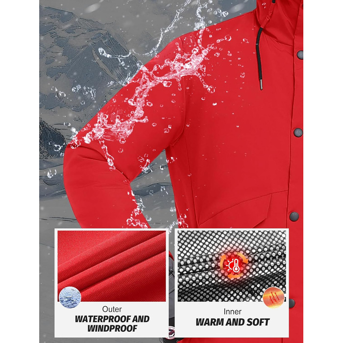 Водонепроникна зимова куртка Voqeen для чоловіків, тепла сноуборд куртка з капюшоном, вітрозахисна Outdoor куртка з термо функцією, Softshell Windbreaker для туризму, червона, XL