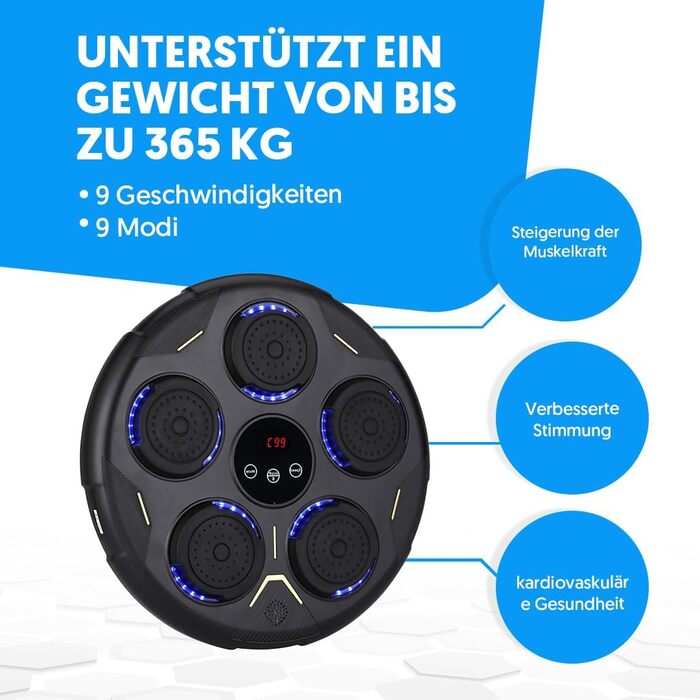 Музичний бокс-машина NK із кріпленням на стіну та Bluetooth, 9 режимів тренувань і 9 швидкостей, LCD-екран, LED-підсвітка, для дорослих і підлітків (43x43x7,5 см)