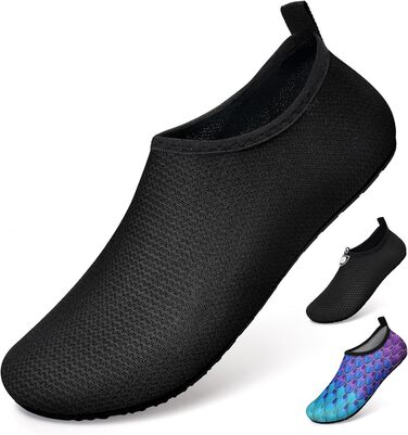 Шкарпетки для плавання WateLves: аквашузи для дорослих, дітей, унісекс. Швидко сохнуть, для пляжу, серфінгу, басейну. Розмір 46/47 EU, чорний Xbl