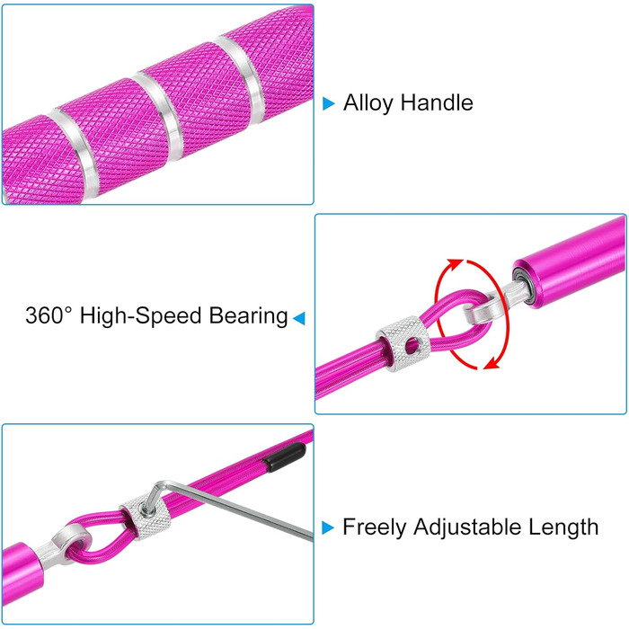 Стрибкове канат PATIKIL для фітнесу з підшипниками, алюмінієва ручка та ключ для аеробіки, рожевий
