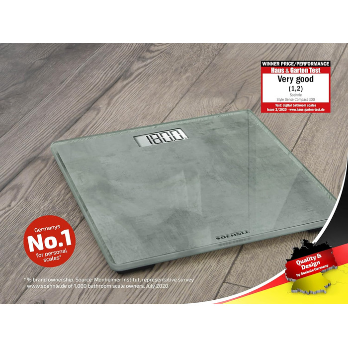 Електронна вага Soehnle Style Sense Compact 300 Concrete, до 180 кг, LCD-дисплей, надтонкий дизайн, персональна вага