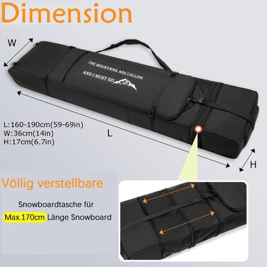 Чохол для сноуборда на колесах 170 см: для сноуборда, черевиків, палиць та спорядження