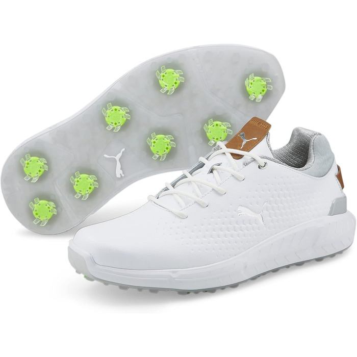 Чоловічі гольф-туфлі PUMA Ignite з натуральної шкіри White Silver Gray, 40.5 EU