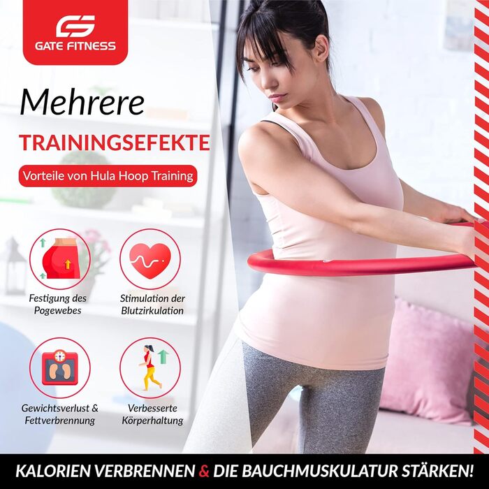 Хула-хуп обруч GATE FITNESS для дорослих та дітей | 1.2-2 кг | 6-8 сегментів | Фітнес-обруч з піни (червоно-чорний)