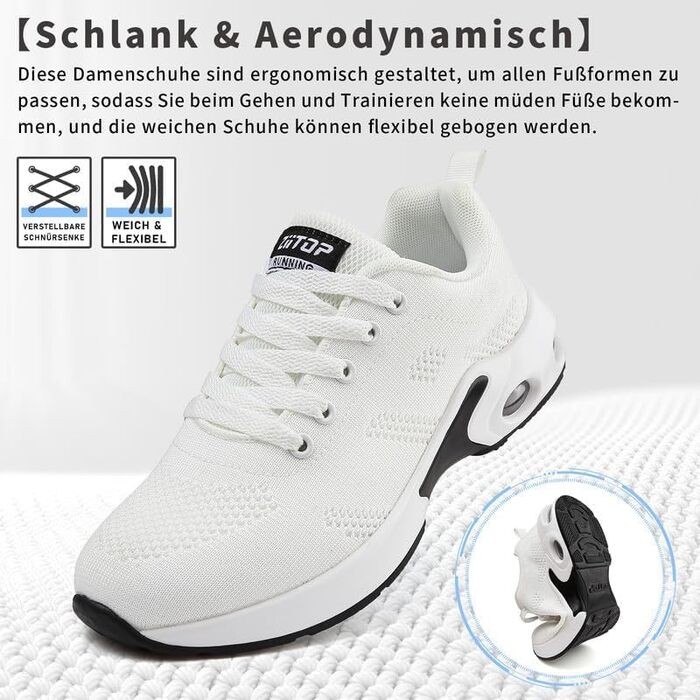 Жіночі кросівки для бігу та ходьби: дихаючі, з амортизацією, антиковзаючі, для залу та вулиці, білі, 37 EU