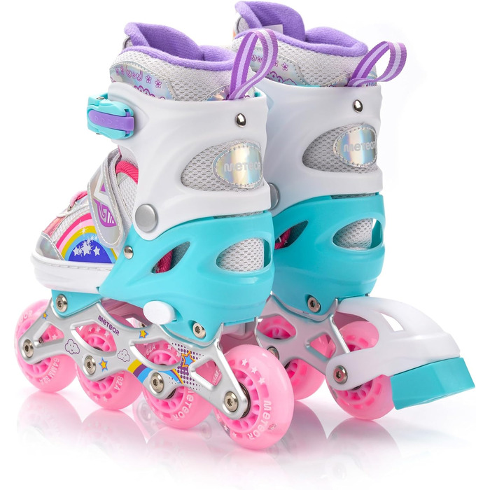 Дитячі ролики-інлайнери LED з регулюванням, кольорові, з підсвічуванням, для перших спроб катання, з батютком