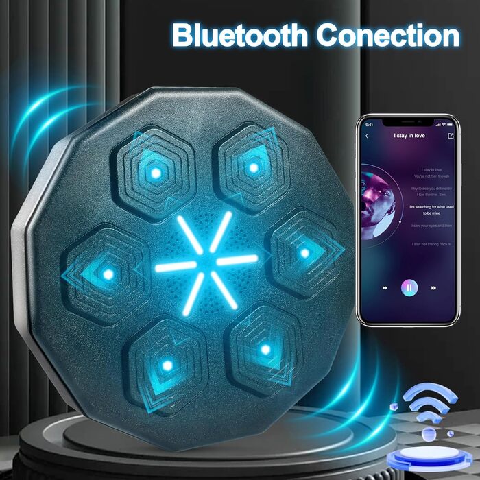 Боксерський мішок для стіни Forhome з підсвічуванням LED, Bluetooth, 9 режимів швидкості та підсвічуванням, професійний, чорний