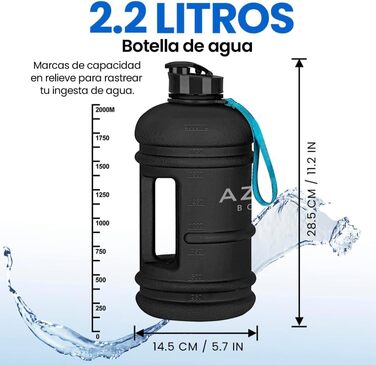 Термос Azala для води 2 л + 500 мл, спортивна пляшка, чорна та синя