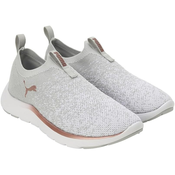 Жіночі кросівки Puma Softride Remi Slip-on Knit — вузкові бігові кеди для вулиці, сірі з білим та рожевим золотом, розмір 39 EU