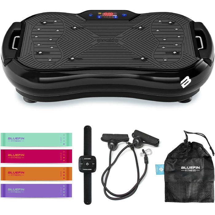 Вібраційна платформа Bluefin Fitness Ultra Slim Plus для нарощування м’язів і тренування всього тіла, з еспандерами, тиха, компактна, для домашніх тренувань