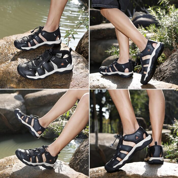 Чоловічі сандалі AX BOXING для трекінгу та спорту, літні, на липучках, дихаючі, чорні, розмір 44 EU