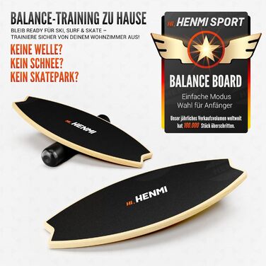 Дерев'яна баланс-дошка HENMI - баланс-борд з антиковзким покриттям для тренування рівноваги, координації та фітнесу вдома