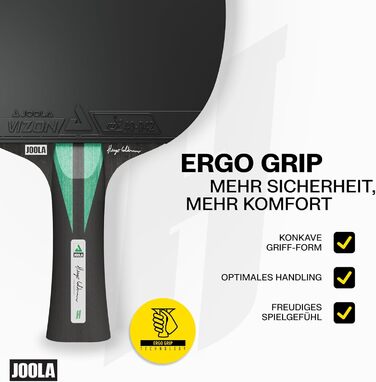 Ракетка для настільного тенісу JOOLA Hugo Calderano Carbon з м'ячами та чохлом, ITTF, чорно-зелена