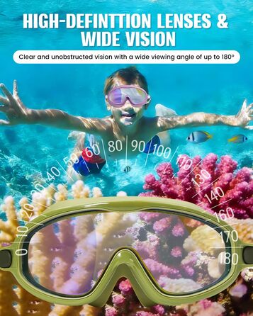 Дитячі окуляри для плавання Bluesmile (2 шт.), широкий огляд, антизапар, захист від УФ, для хлопчиків та дівчаток 3-14 років, зелено-фіолетові, малі