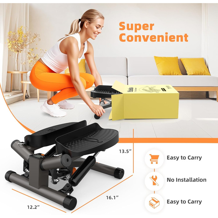 Міні степер Niceday для дому, 2-в-1 зі скакалкою – тихий тренажер до 100 кг для тренування ніг, рук, сідниць, регульований опір, компактний фітнес-тренажер Twist