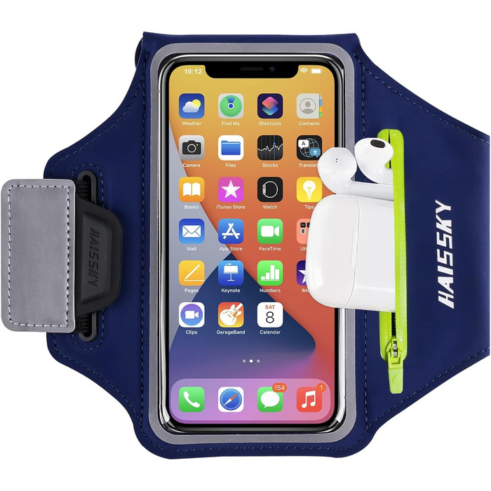 Спортивний браслет на руку для бігу з навушниками та кишеню для ключів. Тримач для телефону на руку, сумісний з iPhone 17/16/15/14/13/12/11 Pro Max/Plus, чорний. Оновлена модель, до 6.9 дюймів.