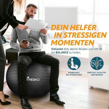 Гімнастичний м'яч TRESKO, 65 см, BPA-free, з насосом, для фітнесу, йоги, пілатесу, вагітних, анти-вибух, до 300 кг