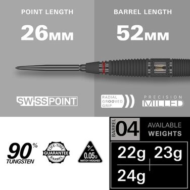 Професійний набір дротиків Target Darts Scope Swiss Point, 90% вольфрам, для гри в дартс, стілдарти червоно-чорні, з інструментом, 21-25 г
