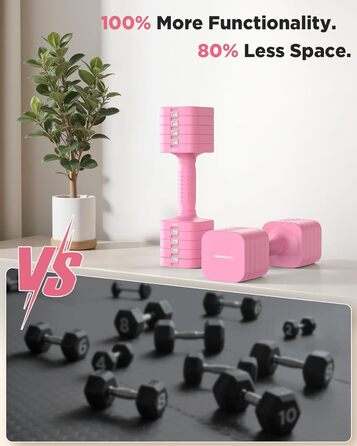 Набір гантелей FEIERDUN регульовані 2 шт., 2/4/6/8/4,5 кг, для жінок, швидке регулювання ваги, подвійний захист, для домашнього фітнесу (B-Cute Pink)