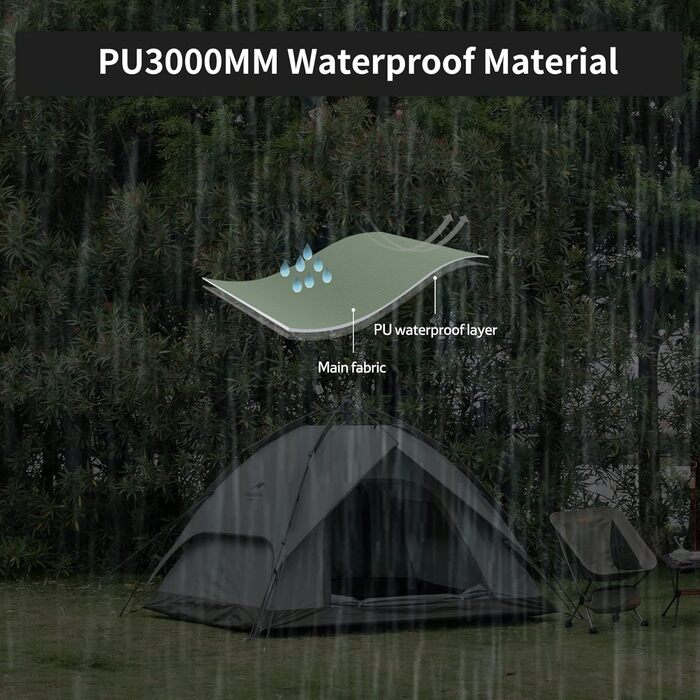 Намет Naturehike Pop Up 3-4 особи: автоматичний намет для кемпінгу, сімейний намет з душовим верхом, зелений