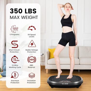 Вібраційна платформа EILISON FitMax 3D XL для тренувань всього тіла з петлями – лімфодренажний тренажер для схуднення, фітнесу та відновлення