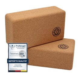 Набір коркових блоків для йоги VonBueren (2 шт.), 22 x 12 x 7,5 см, коричневі — аксесуари для хатха-йоги, стрітчингу та пілатеса для жінок та чоловіків