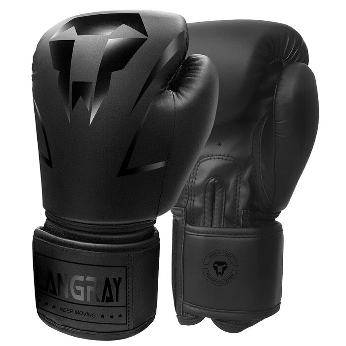 Боксерські рукавички LangRay з штучної шкіри, 14oz, чорні - для боксу, MMA, спарингу, чоловічі та жіночі