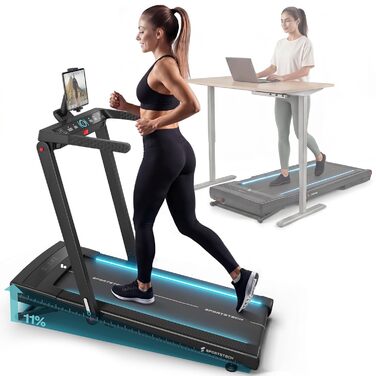 Бігова доріжка Sportstech sTread Fold Pro: Складний тренажер 2-в-1 для дому, 15 км/год, нахил 11%, тримач для планшета, App