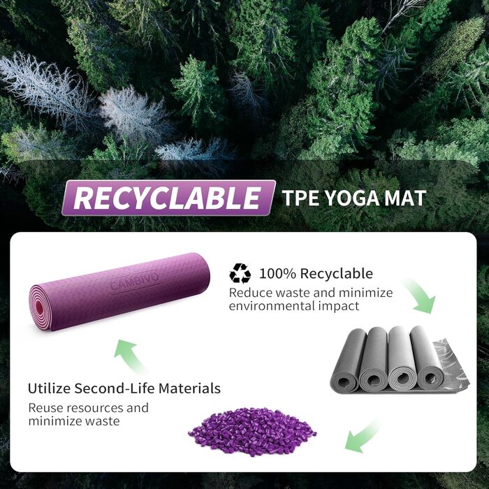 Килимок для йоги Cambivo 1,8 м x 1,2 м, TPE, фіолетовий. Килимок для фітнесу, йоги, пілатесу, воркауту.