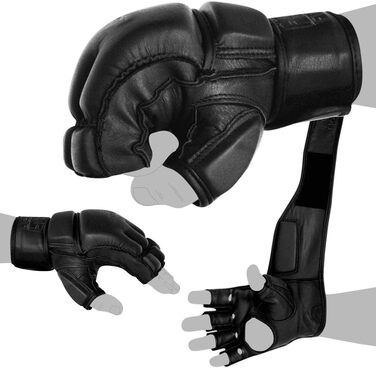 Професійні MMA рукавички LEGEND з натуральної шкіри, чорні, для боксу, кікбоксингу, муай тай, греплінгу, BJJ та тренувань з мішком, FOX-FIGHT, розмір S