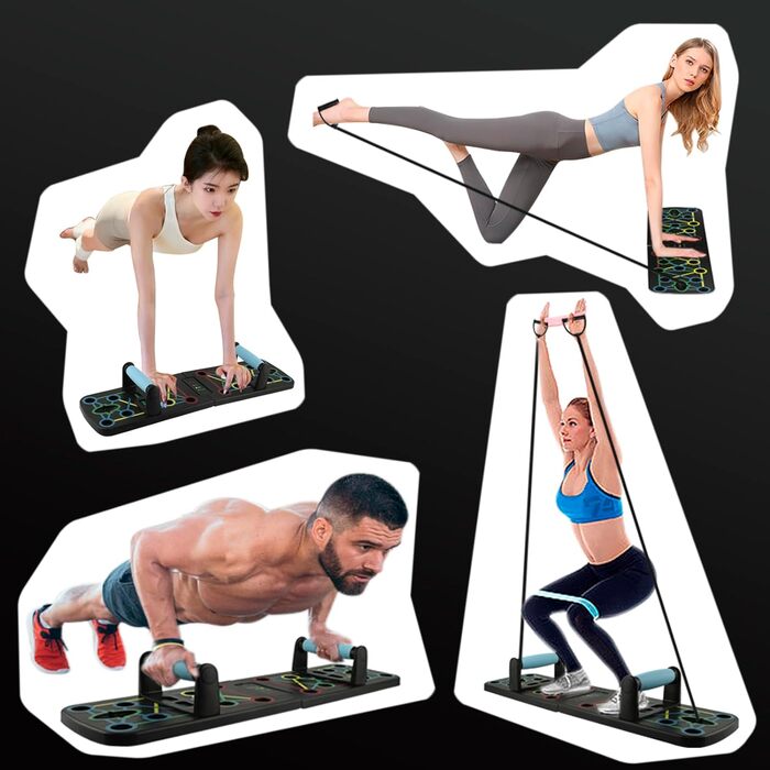 Портативний складаний тренажер для пресу Ultra-Push-Up Board з еластичними стрічками. Мультифункціональний комплекс для тренувань рук та пресу. Підходить для дому та вулиці. Стиль A