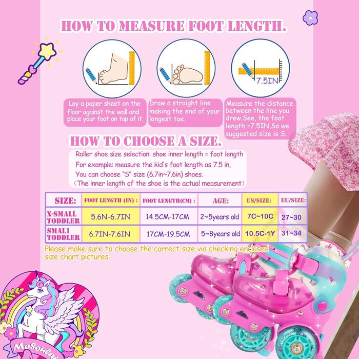 Дитячі ролики Kinder Einhorn для дівчаток та хлопчиків, з підсвічуванням, регульовані, 4 розміри, для початківців, подарунок