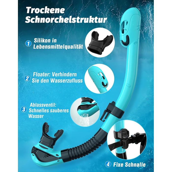 Набір для снорклінгу для дорослих: маска, трубка, регулятор. Зелений+Чорний