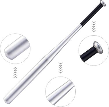 Бейсбольна бита сталева – 82 см, з неслизькою ручкою для спорту, відпочинку та безпеки, міцна та довговічна для дорослих та підлітків (алюміній 405 г, срібна)