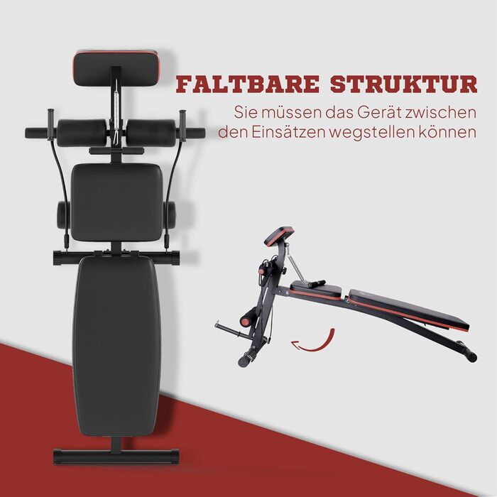 HOMCOM Складана тренажерна лава для дому з регулюванням спинки, жимовою машиною та підтримкою до 300 кг. Ідеально для фітнесу та загального тренування тіла