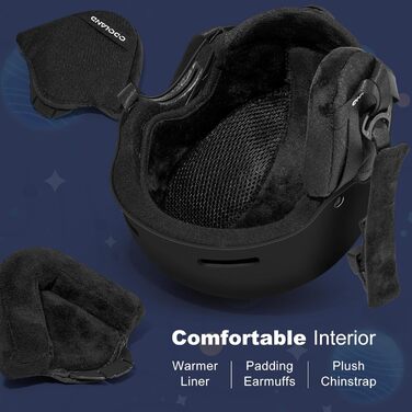 Дитячий гірськолижний шолом та маска Odoland, гірськолижний шолом для хлопчиків та дівчаток, регульований, чорний, з дизайном ракети (54-56 см)