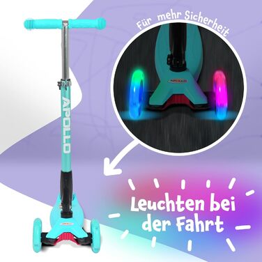 Дитячий самокат Apollo Kids Whiz LED, складаний, з LED колесами, для хлопчиків і дівчаток від 3 років, безпечний та стійкий