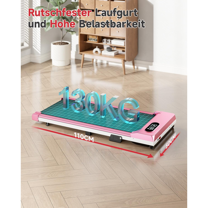 Walking Pad для дому HomeFitnessCode: електричний біговий килимок з нахилом, 1-8 км/год (Рожевий)