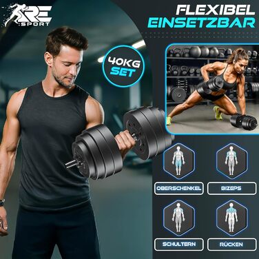 Набір гантелей 2 шт. регульовані 15/20/30/40 кг | Гантелі з вагами та 4 фіксаторами | Гантелі для силових тренувань, м'язового розвитку та дому