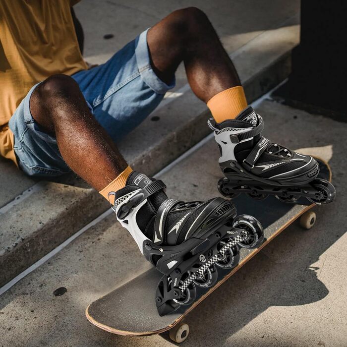 Регульовані ролики для дітей (хлопчиків та дівчаток), світні ролики 6-12 років, ролики для жінок та чоловіків, чорний колір, розмір L (37.5-41)