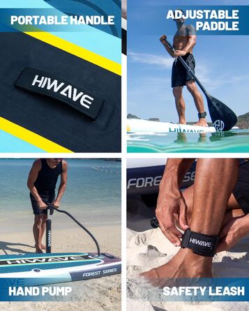 SUP дошка Hiwave надувна 380x86.4x15.2 см, до 158.8 кг, коричнева, з 3 регульованими веслами - для океану та озера