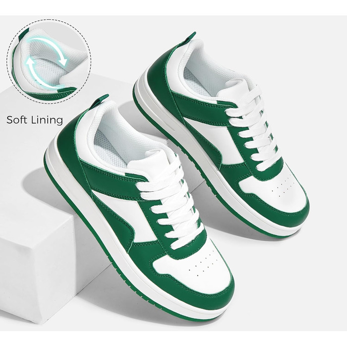 Жіночі кеди LUCKY STEP з блискучими стразами, шкіряні низькі кеди на шнурівках, зручні для прогулянок (40 EU, зелено-білі)